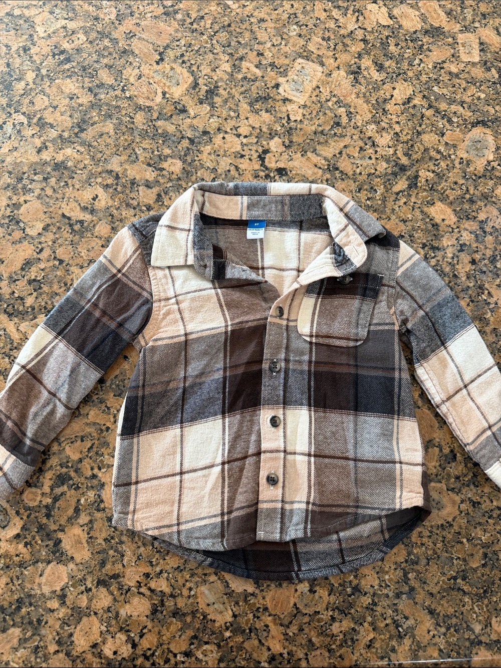 Old Navy Brown and Cream Plaid Button-Down Shirt 3T